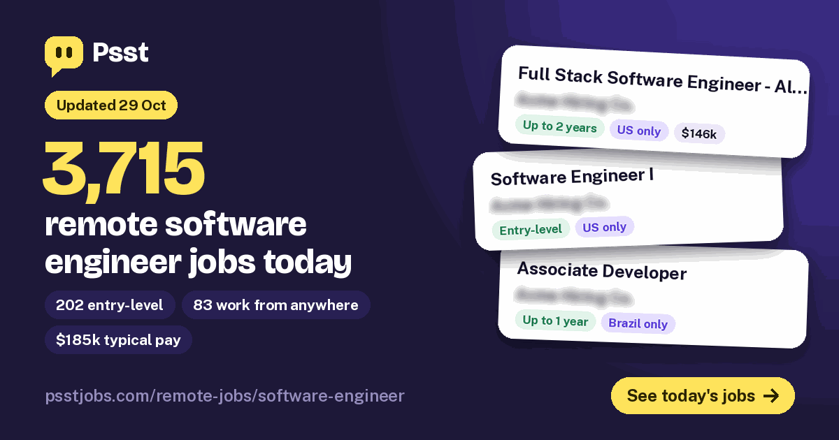 3,715 Remote Software engineer Jobs (29 October 2026) | Psst